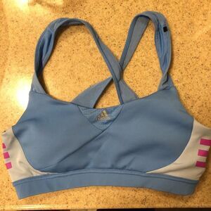 WOMEN’S ADIDAS SPORTS BRA BLUE & PINK SIZE SMALL